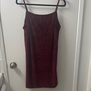 Haute Fox Velvet Patterned Maroon Spaghetti Strap Dress